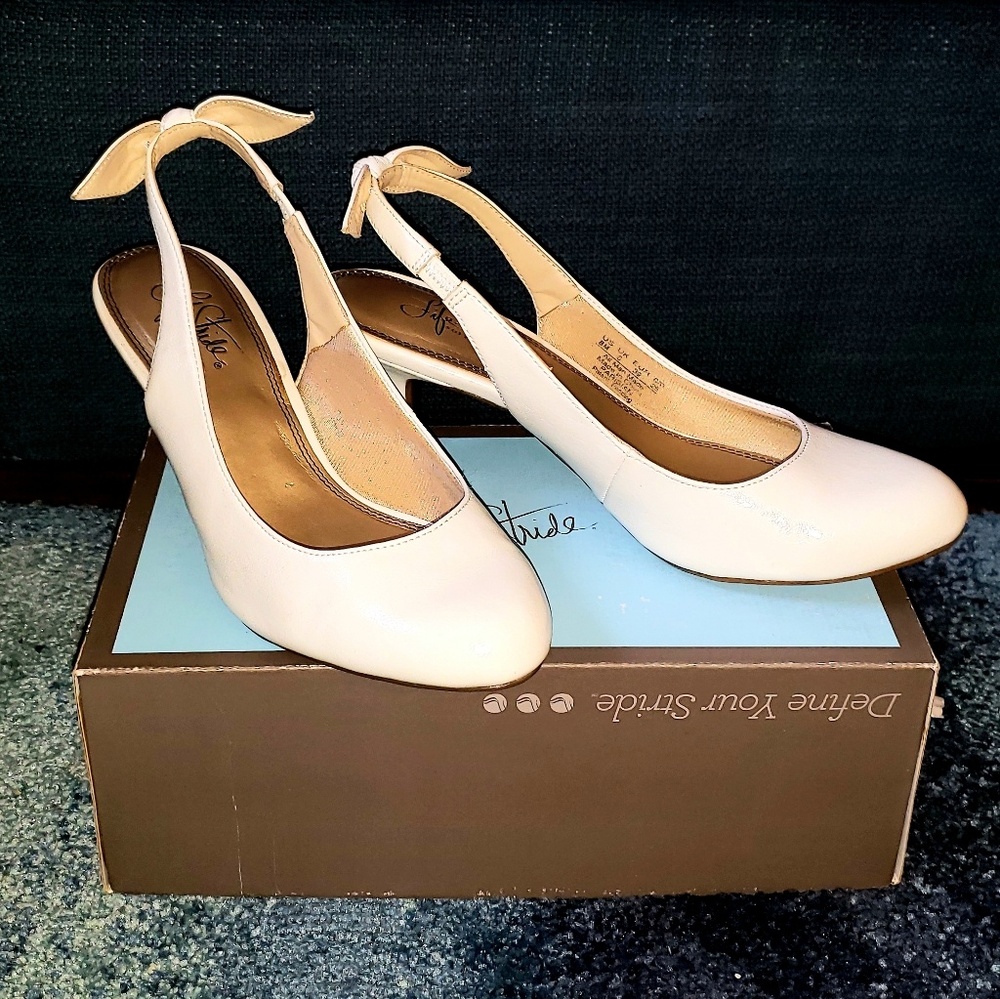 White Slingback Kitten Heels
